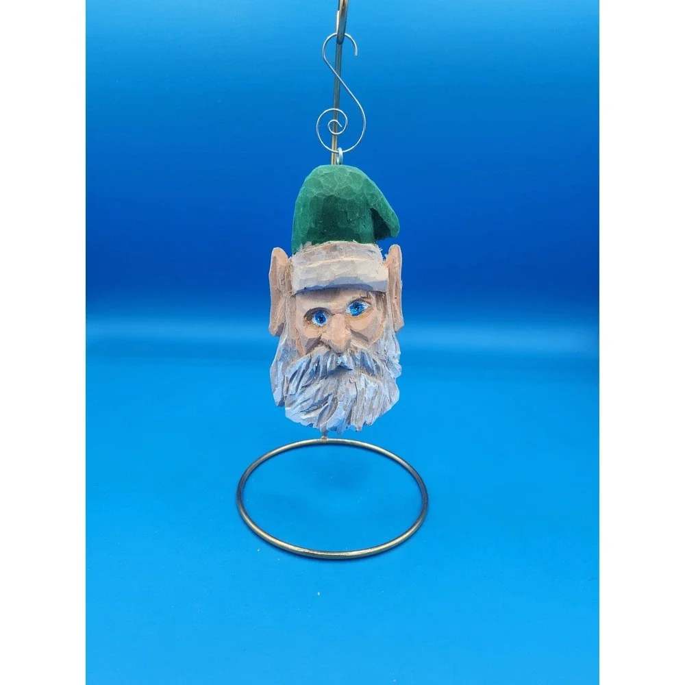Hand Carved‎ Santa' s Elf Wooden Ornament Bass Wood